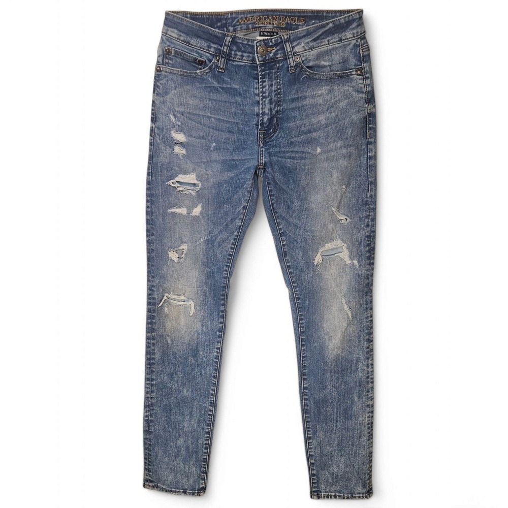 American Eagle Mens Jeans 28 x 32 Slim Fit Blue Distressed Extreme Flex Stretchy